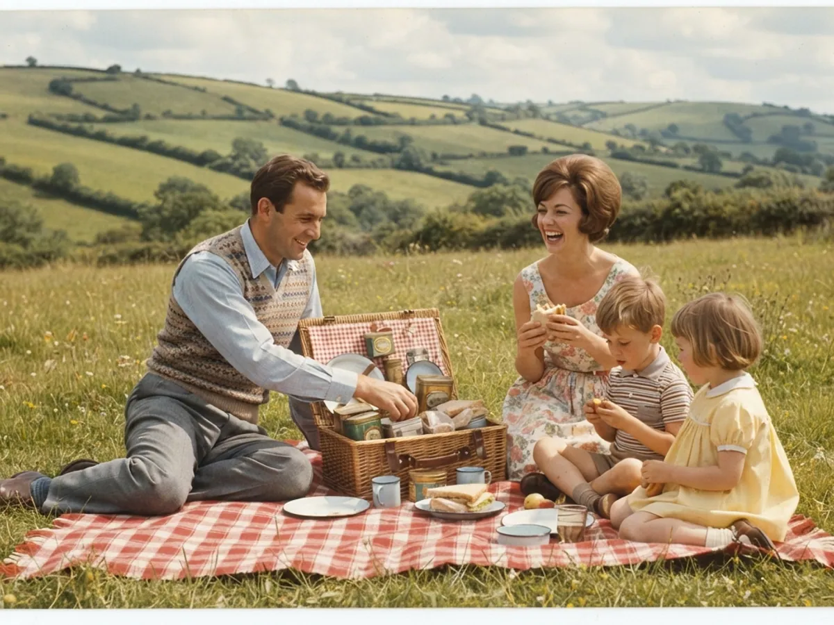 Dasselbe Picknickfoto nach dem Reparieren mit Fotokiste, ohne Kratzer und Staub